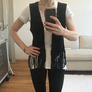 Black suede fringe vest by Miss June